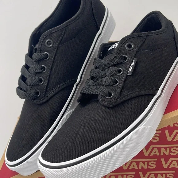 Vans Men’s Canvas Sneakers Classic Low-Top Design Atwood (Canvas) Black/White - Picture 6 of 16